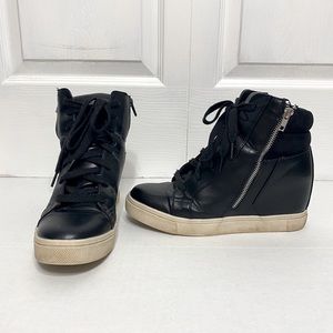 black leather SO elevator/wedge sneakers
